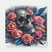 Crâne avec Roses et Bluebird