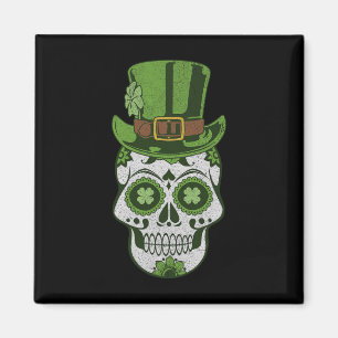 Aimant Crâne de Sucre St Paddys Day Trèfle Chanceux Vinta