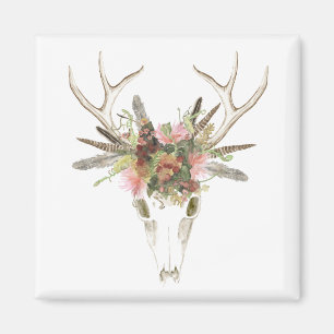 Aimant Crâne et fleurs de cerfs