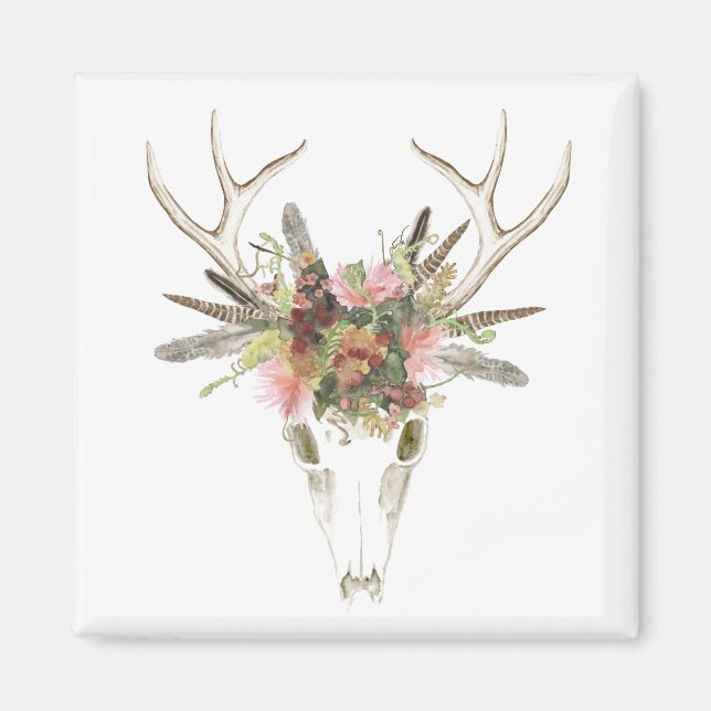 Aimant Crâne et fleurs de cerfs (Devant)