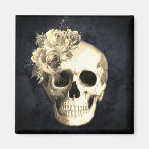 Aimant Crâne gothique Roses blanches Halloween