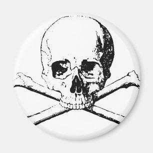Aimant Crâne noir et blanc et os