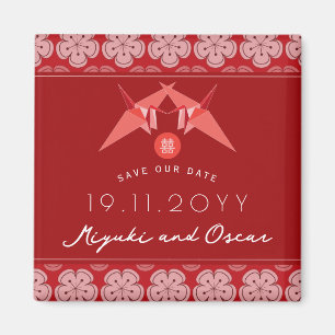 Aimant Crane Papier Rouge Sakura Mariage asiatique Enregi