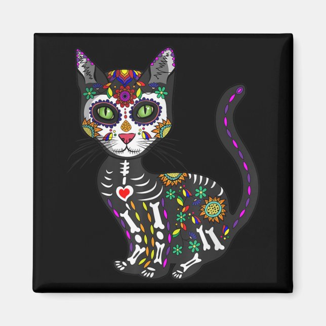 Aimant Crâne sucre Chat mexicain Halloween Jour De La Mor (Devant)