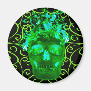 Aimant crâne vert flamme