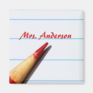 Aimant Crayon De L'Enseignant Rouge Sur Papier Linqué Ave