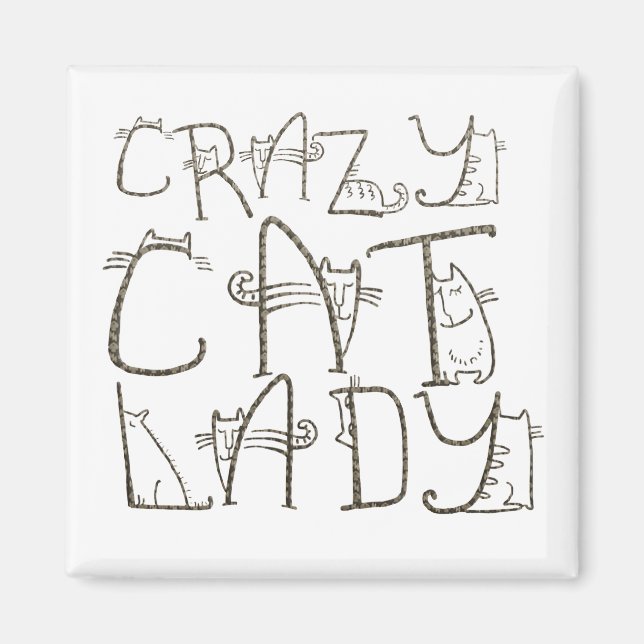 Aimant Crazy Cat Lady Funny Typographie Humour (Devant)