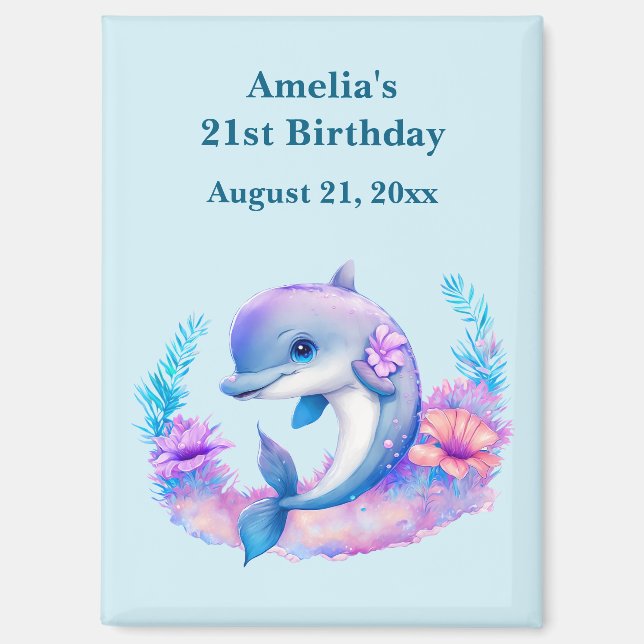 Aimant Créature Mer Dauphin Cute Anniversaire Enregistrer (Recto)