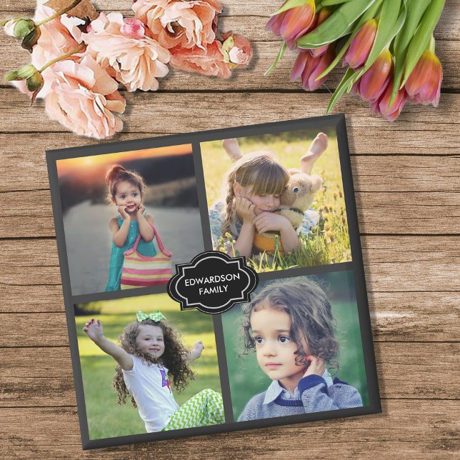 Aimant Créez votre propre collage photo de famille monogr (Create your own family photo collage monogrammed magnet. For your most beautiful photos.)