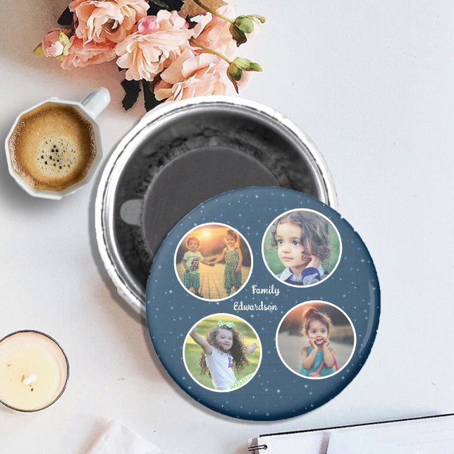 Aimant Créez votre propre collage photo de famille monogr (Create your own keepsake, memories, family photo collage magnet. You can also add your own name.)