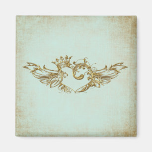 Aimant Crème Aqua Coeur ailé vintage