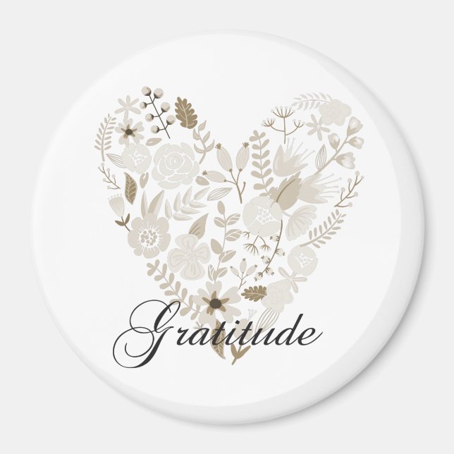 Aimant Crème Chic Gratitude Inspirationnelle Coeur Floral (Devant)