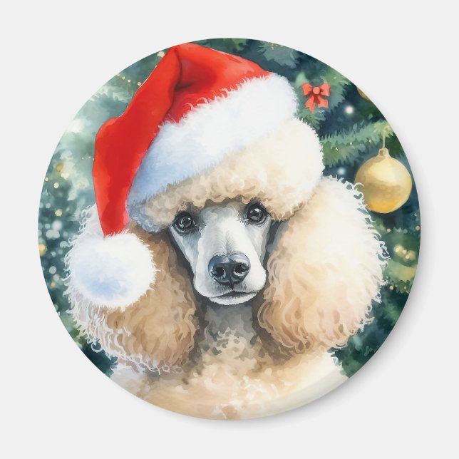 Aimant Crème Standard Poodle Aquarelle Noël (Devant)
