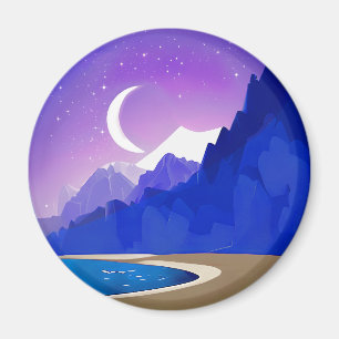 Aimant Crescent Moon, Lac et Montagnes en Violet & Bleu