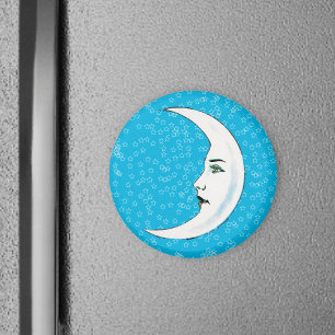 Aimant Crescent vintage Lune blanche Face Blancs Étoiles
