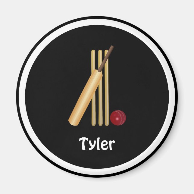 Aimant Cricket - Wicket, chauve-souris et balle, modèle (Devant)