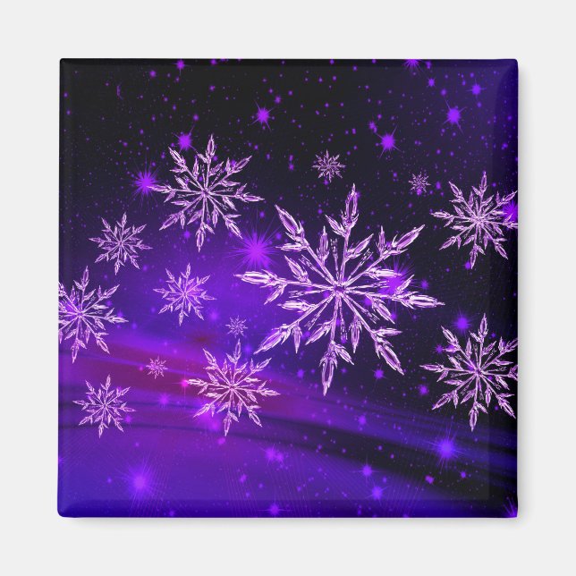 Aimant Cristaux de neige rose et violet de flocon d'hiver (Devant)