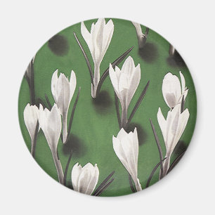 Aimant Crocus blanc vintage motif floral, Fleur de jardin