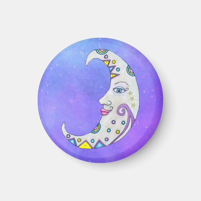 Aimant Croissant Mystique Décoré Lune Visage Purple Ciel (Devant)