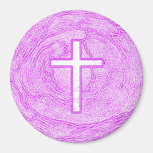 AIMANT CROIX BLANCHE SOULIGNÉE EN ROSE