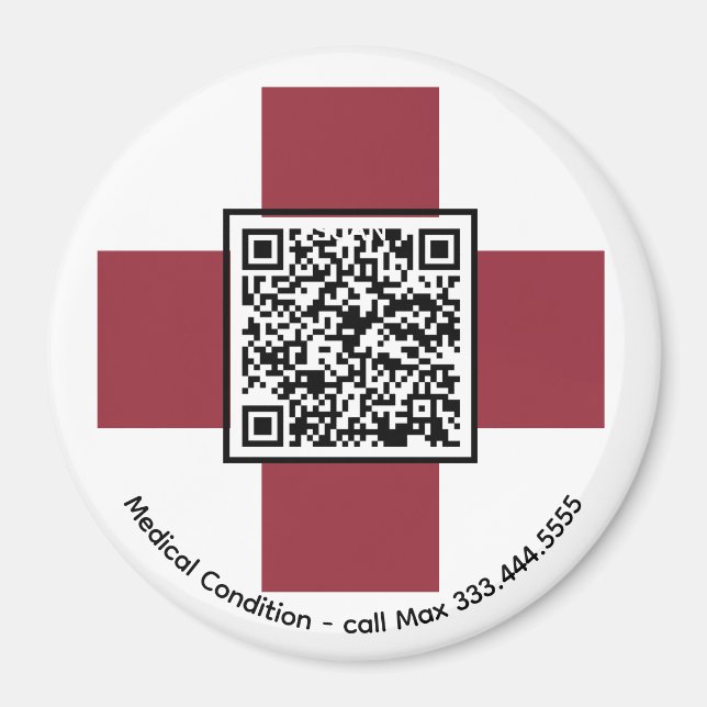 Aimant *~* Croix d'alerte Médicale rouge ICE QR AP38 (Devant)