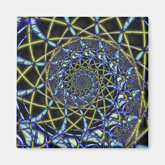 Aimant Croix de crise | Art fractal jaune et bleu
