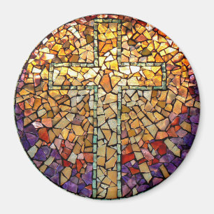 Aimant "croix " de mosaïque souillé en verre