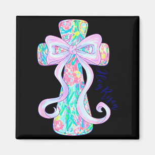 Aimant Croix de Pâques chrétienne Fleurie Religieuse Ress