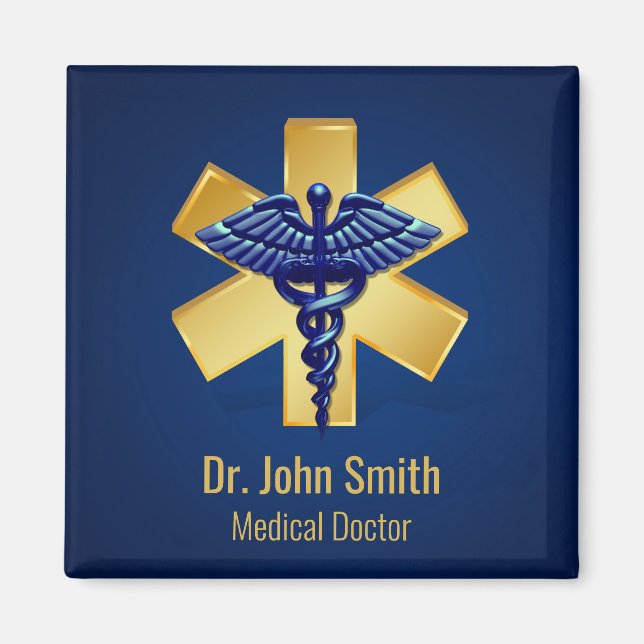 Aimant Croix d'or bleu Médicale 3D Caduceus (Devant)