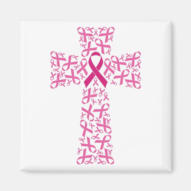 Aimant Croix du ruban de sensibilisation au cancer du sei (Devant)