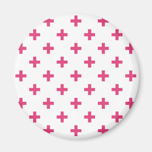 Aimant Croix fuchsia de polka sur le blanc