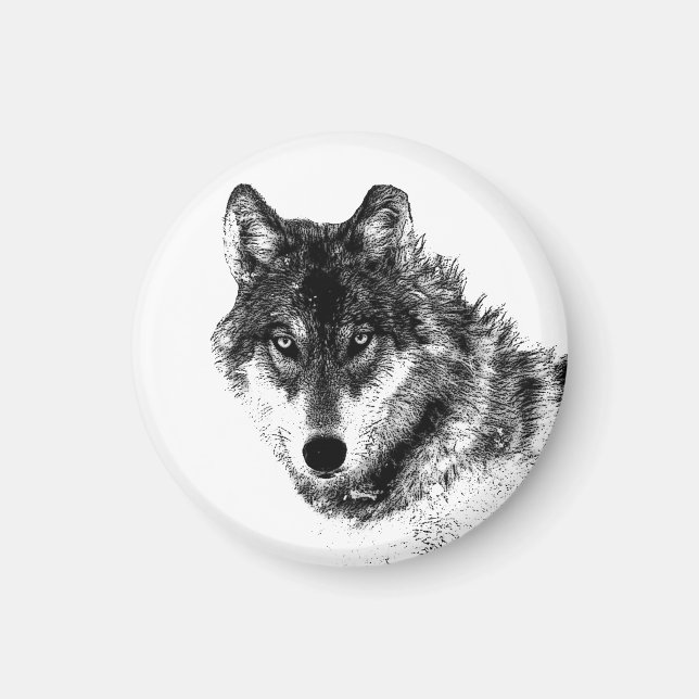 Aimant Croquis de loup gris (Devant)