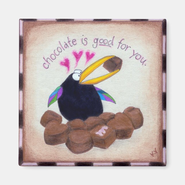 Aimant Crow dit que le chocolat est bon pour vous (Devant)