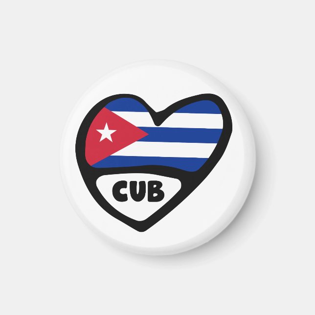 Aimant Cuba Code du pays Coeur du drapeau, CUB (Devant)