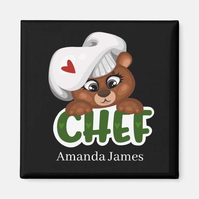 Aimant Cuisine chef ours ajouter le nom (Devant)