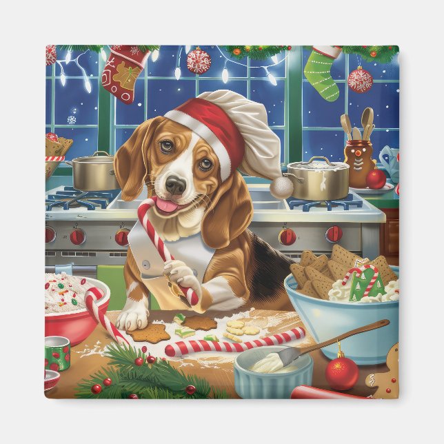 Aimant Cuisine de vacances beagle : Noël festif (Devant)