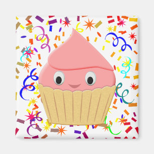 Aimant Cuite Cartoon Cupcake Aux Fraises Avec Confetti