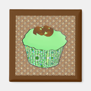 Aimant Cupcake au chocolat congelé à la menthe, Arrière -