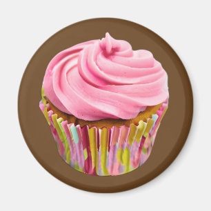 Aimant Cupcake aux fraises avec givre rose