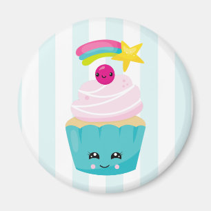 Aimant Cupcake bleu mignon avec visage Kawaii