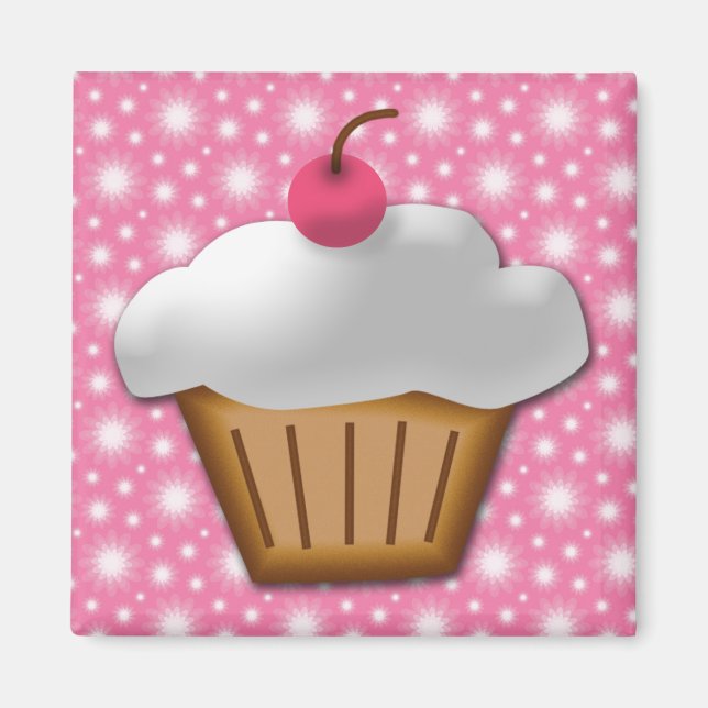 Aimant Cupcake coupé avec cerise rose sur le dessus (Devant)