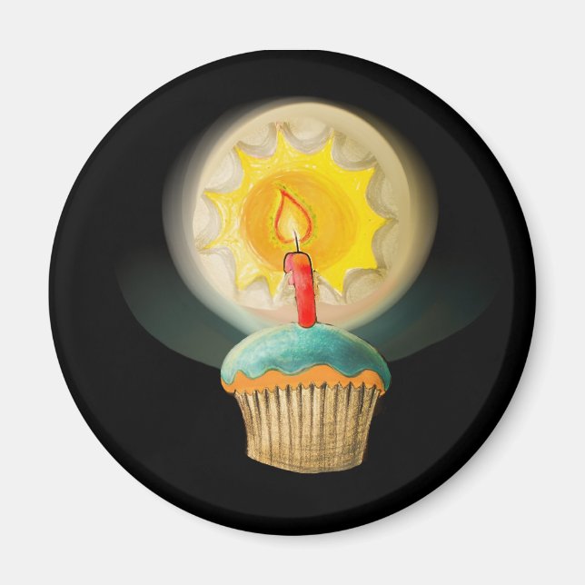 Aimant Cupcake d'anniversaire avec bouton de bougie (Devant)