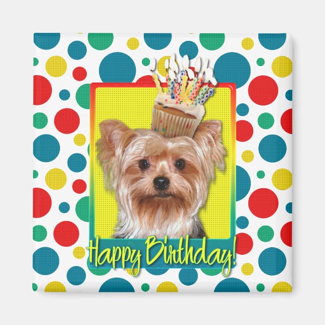 Aimant Cupcake d'anniversaire - Yorkshire Terrier (Devant)