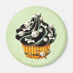 Aimant Cupcake d'Halloween noir avec de minuscules crânes