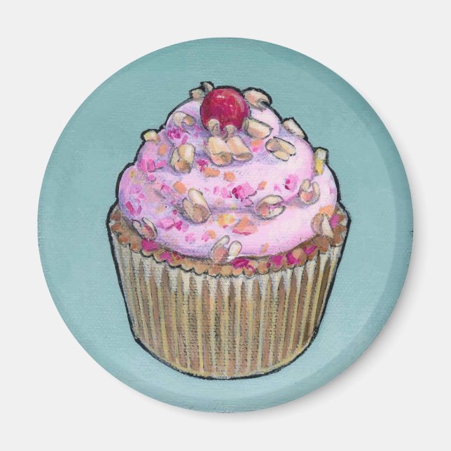Aimant cupcake rose (Devant)