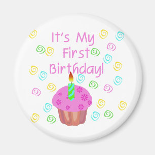 Aimant Cupcake Rose Avec Bougie Premier Anniversaire