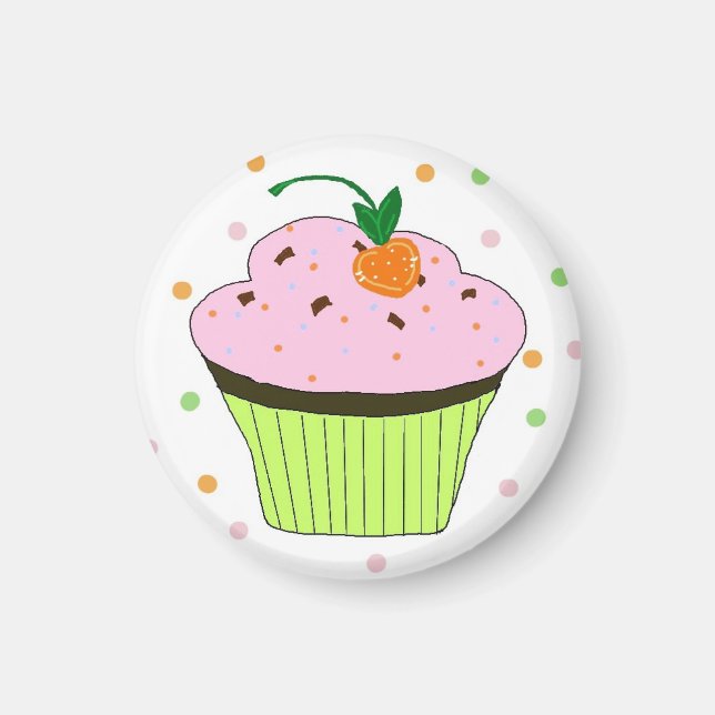 Aimant Cupcake rose givré avec Pois (Devant)