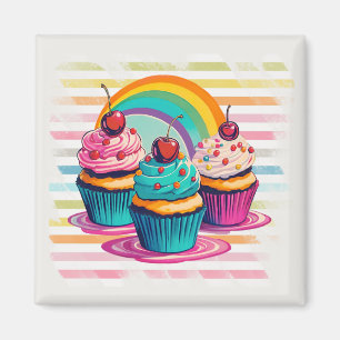 Aimant Cupcakes, Cerises et Arc-en-ciel