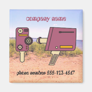Aimant Custom business name phone number retro camera 
