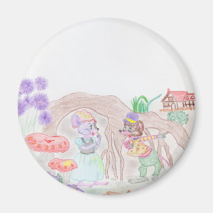 Aimant Custom Kids Artwork, deux mignonnes souris, fleurs